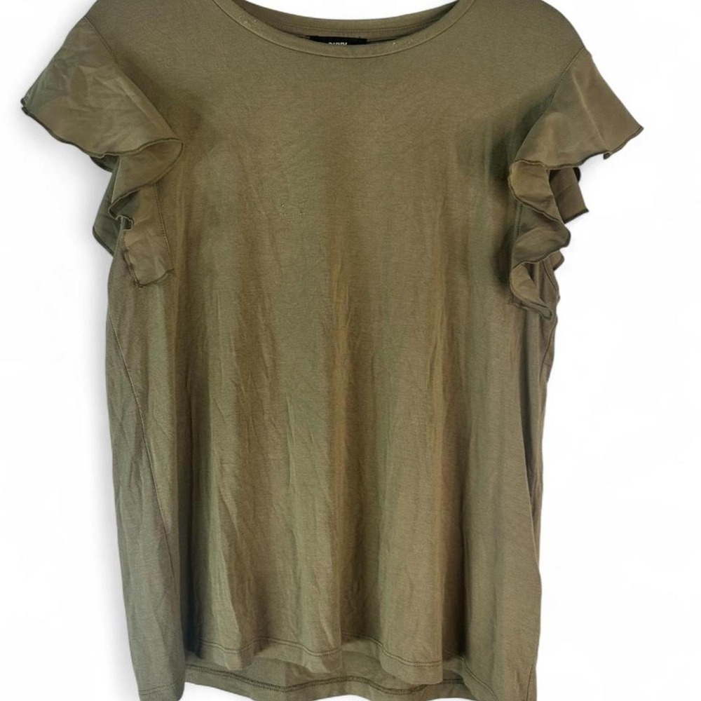 DKNY olive green ruffle sleeve top Size M